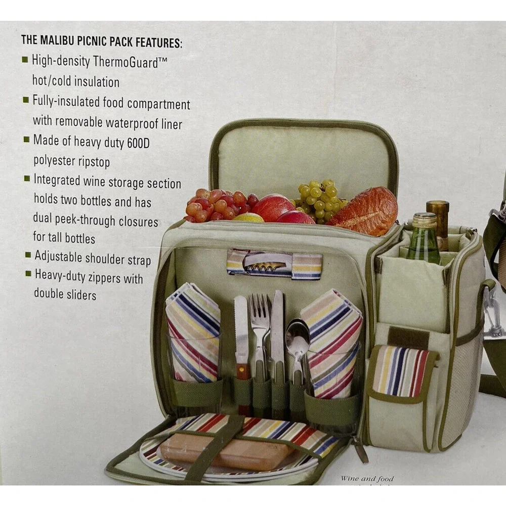 NEW Picnic Time Riviera Collection Malibu Insulated Picnic Cooler Tote For 2‎